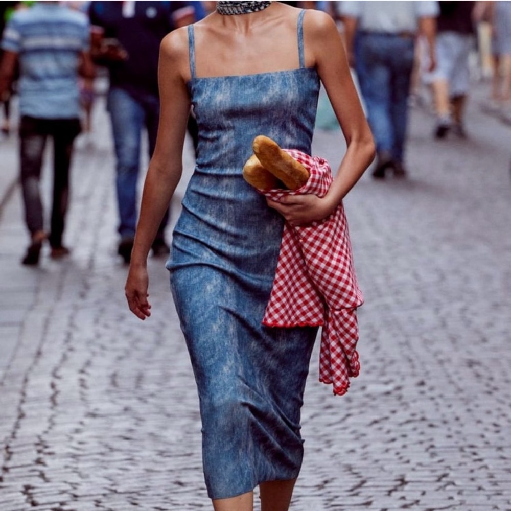 Printed Denim Knit Dress